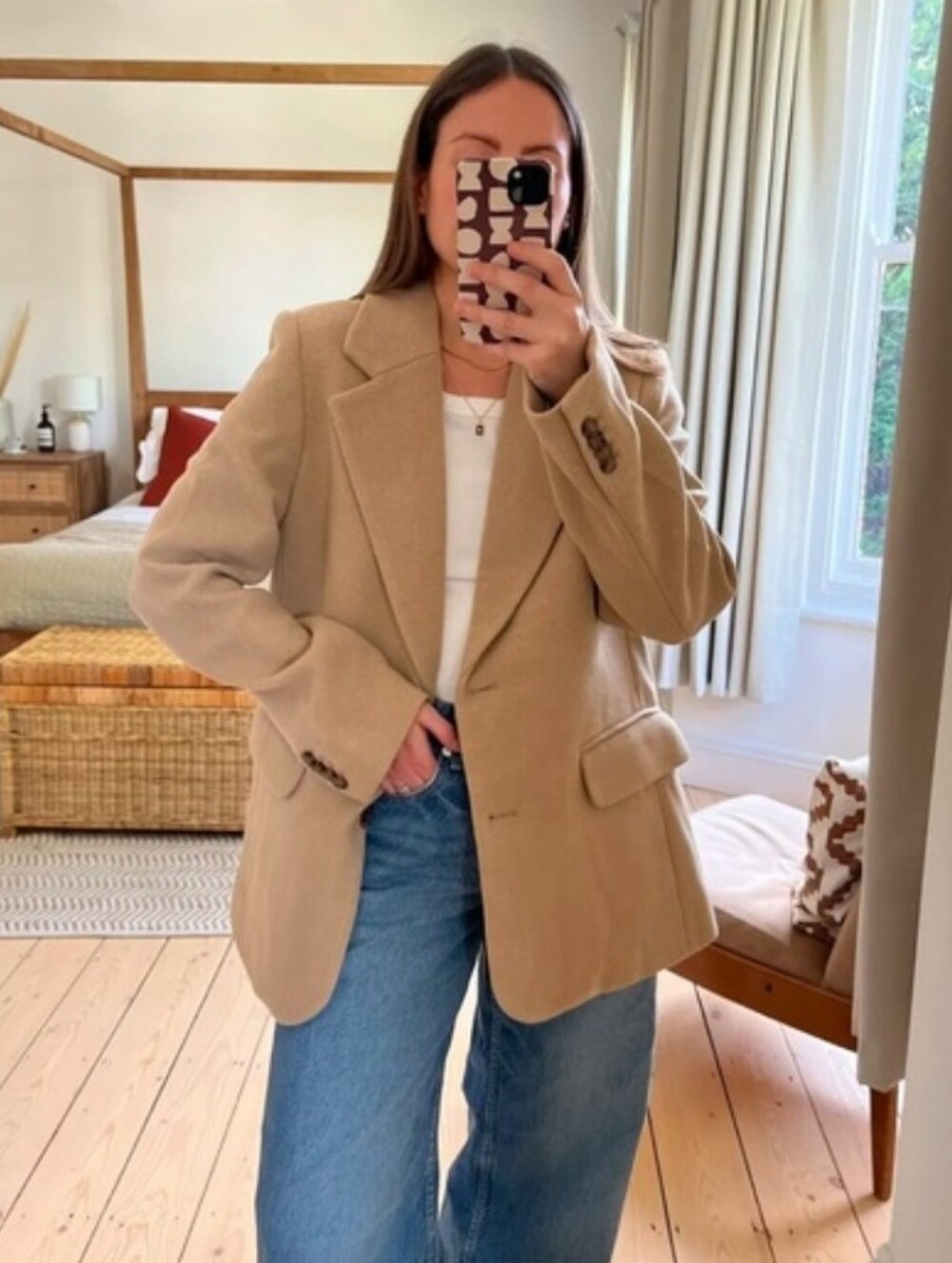 H&M SINGLE-BREASTED BEIGE/CAMEL WOOL BLEND JACKET XS